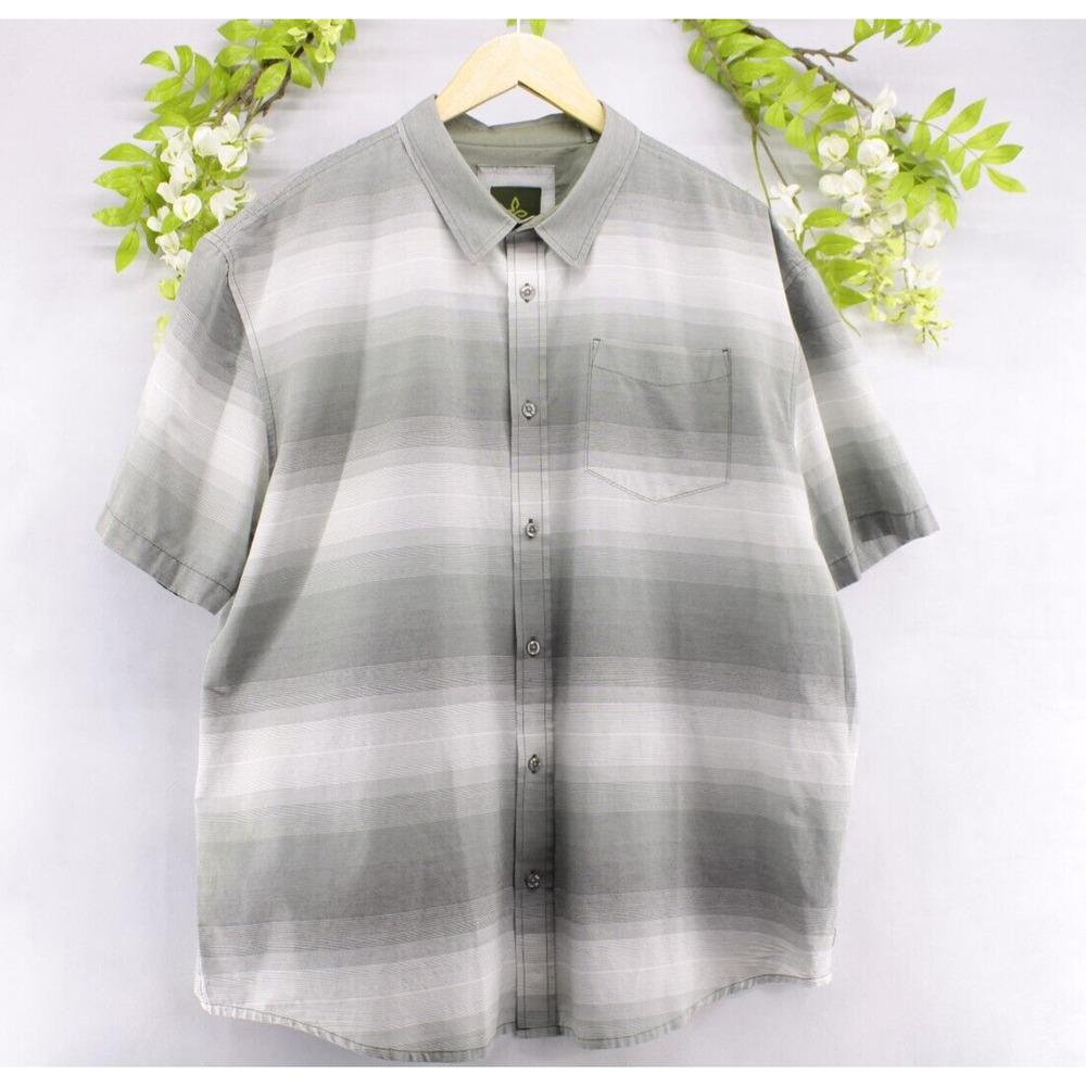 PrAna Men's Hiking Shirt Casual Button Up Striped Short Sleeve Gray Sz 2XL
